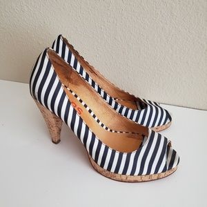 Kors Michael Kors Peep Toe Stripe Cork Heel